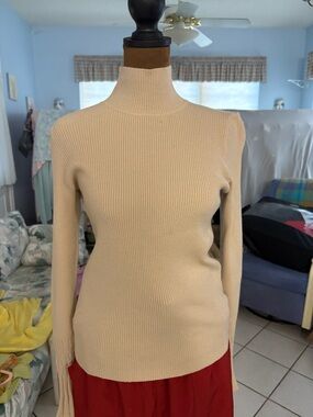 Zara Ribbed Mock Neck Sweater in Beige